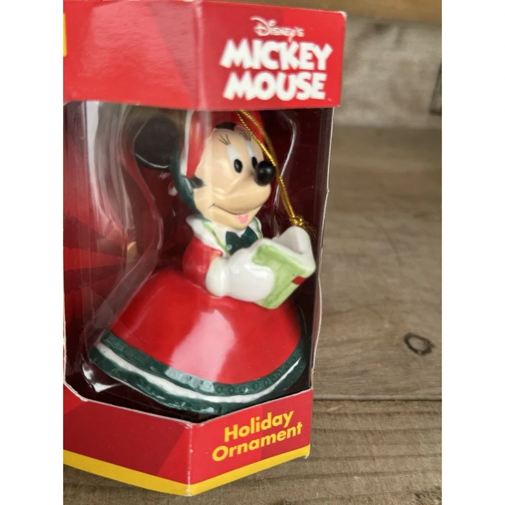 1999 Enesco Disney Minnie Mickey Mouse Work Holiday Ornament Reading Book 882062